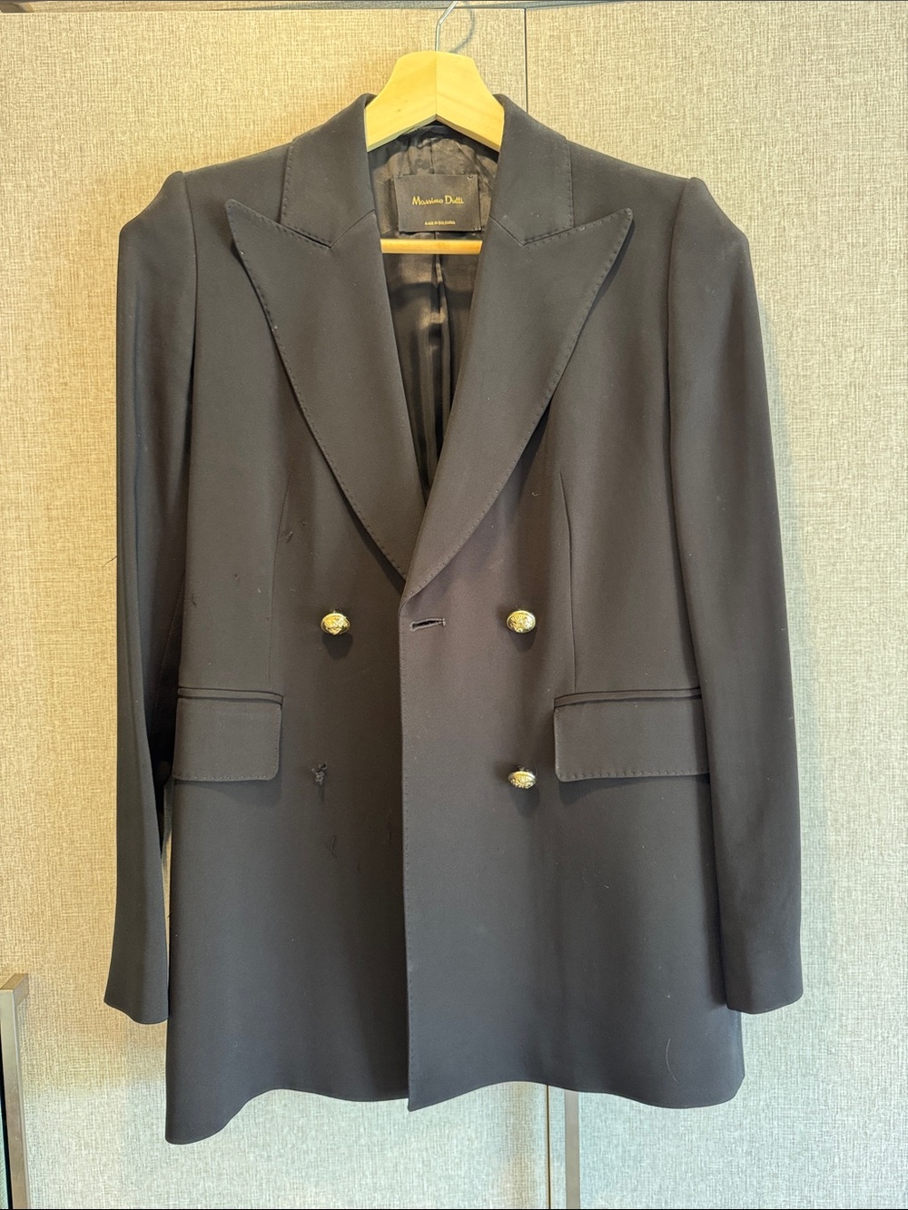 Massimo Dutti Black Double-Breasted Peak Lapel Blazer